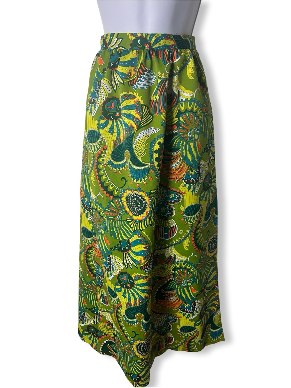 VTG Women’s Handmade Paisley‎ Psychedelic Wrap Maxi Skirt Peacock 60s 70s Sz XS